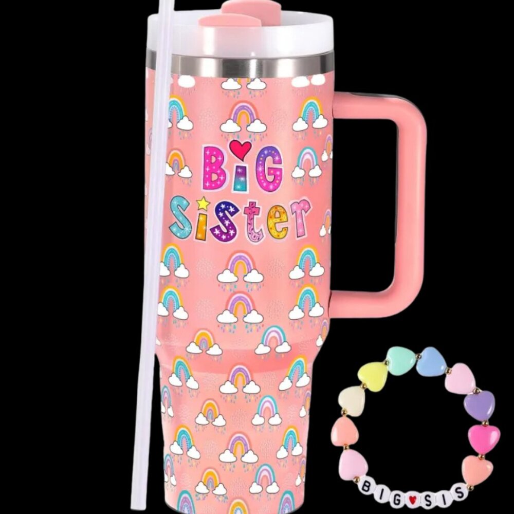 Big Sister Pink 30oz Cup with Matching Bracelet, Insulated, Stainless Steel
